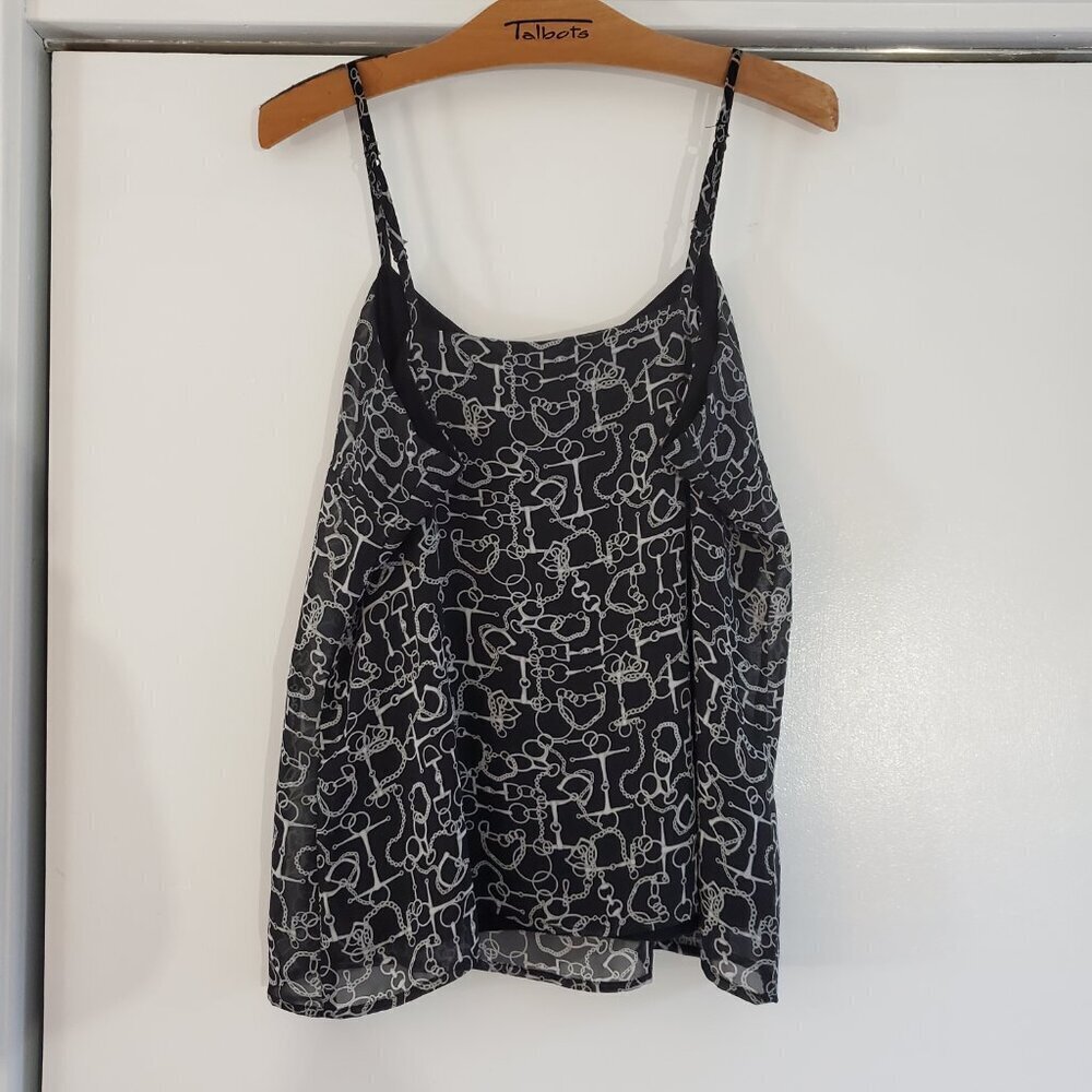 New York & Company Black & White Chain Link Print Camisole Blouse S V-Neck - Picture 3 of 10